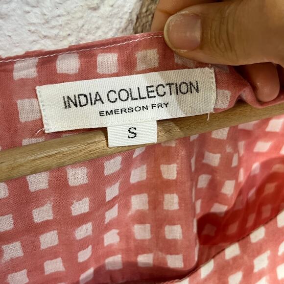 Emerson Fry Laurent Women's Blouse Pink Gingham Organic Cotton Peasant Top Small - Picture 4 of 8